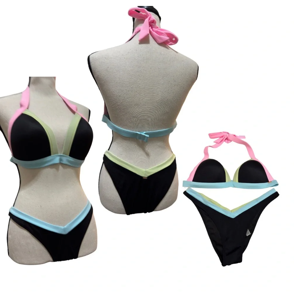 Victoria’s Secret Black Multi Push-Up‎ Halter Bikini Set – Size L NWOT